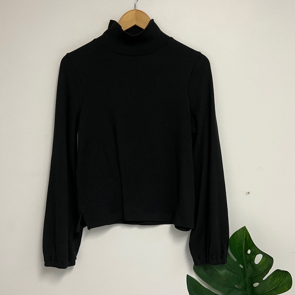 Madewell Black Ribbed Long Sleeve Mock Neck Top